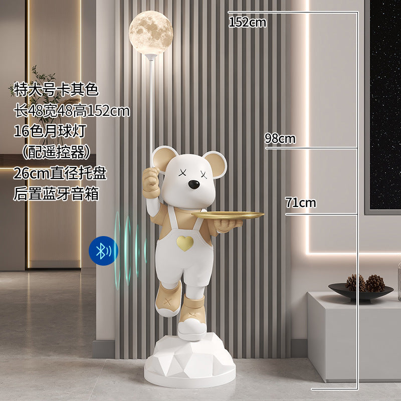 Heart-Shaped Violent Bear Floor Storage Moon Lamp Decorative Ornament Housewarming Gift Living Room Bedroom Resin Craft