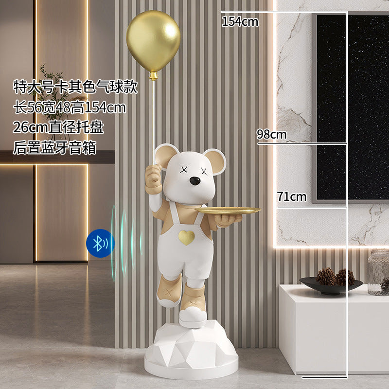 Heart-Shaped Violent Bear Floor Storage Moon Lamp Decorative Ornament Housewarming Gift Living Room Bedroom Resin Craft