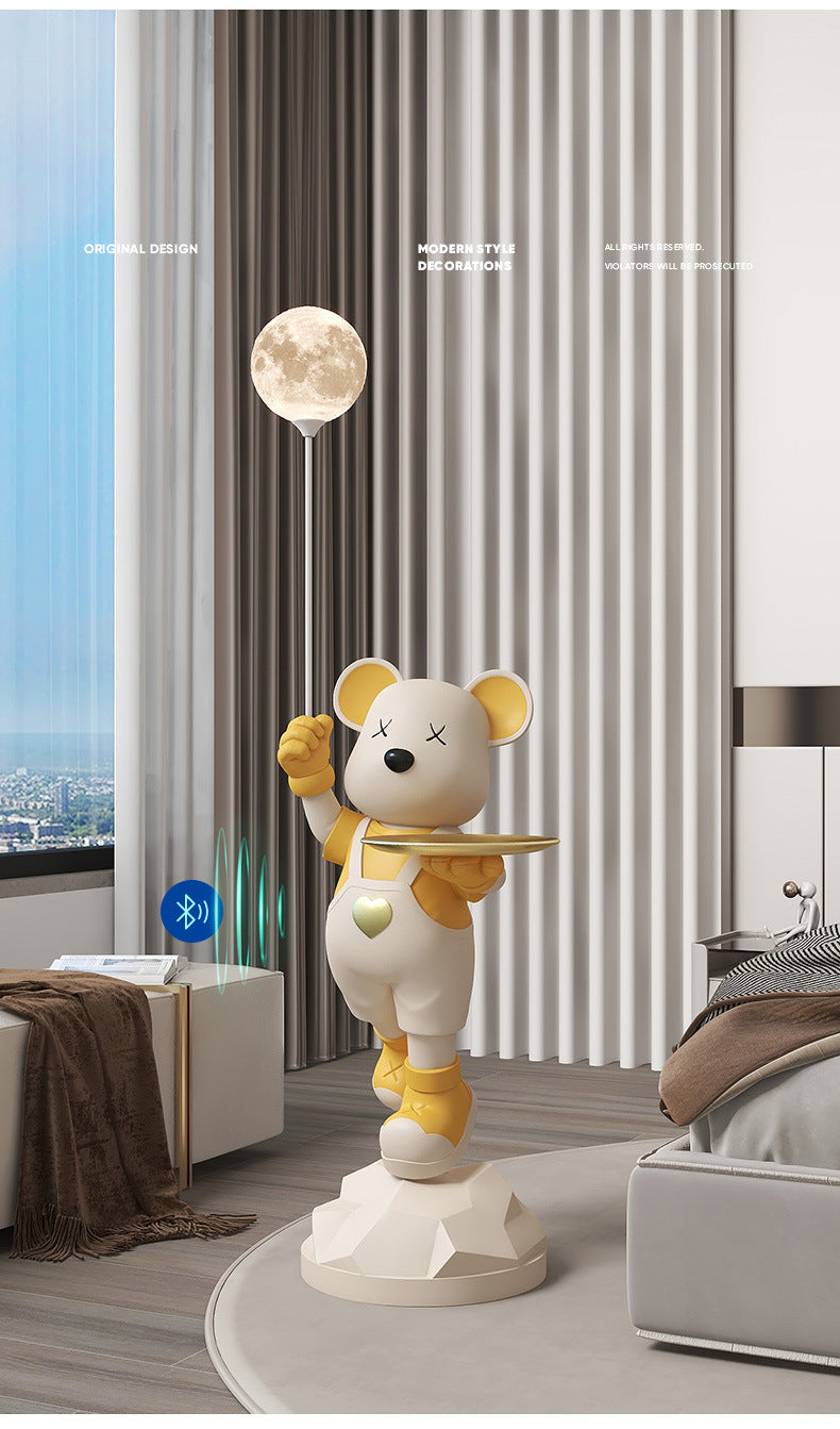 Heart-Shaped Violent Bear Floor Storage Moon Lamp Decorative Ornament Housewarming Gift Living Room Bedroom Resin Craft