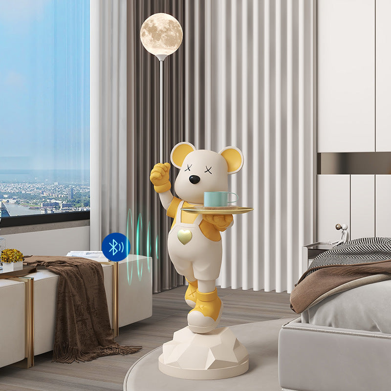 Heart-Shaped Violent Bear Floor Storage Moon Lamp Decorative Ornament Housewarming Gift Living Room Bedroom Resin Craft