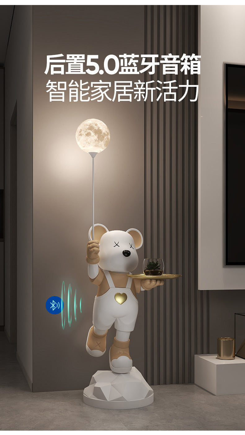 Heart-Shaped Violent Bear Floor Storage Moon Lamp Decorative Ornament Housewarming Gift Living Room Bedroom Resin Craft