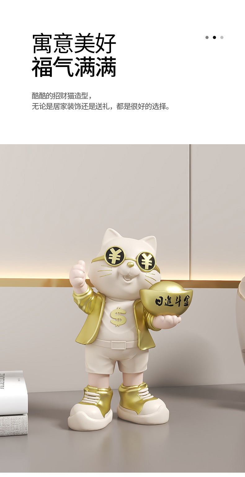 Fortune Cat Ornament for Store Opening, Cashier Gift, Living Room TV Cabinet, Wine Cabinet, Entrance Hall, Office Home Decoration