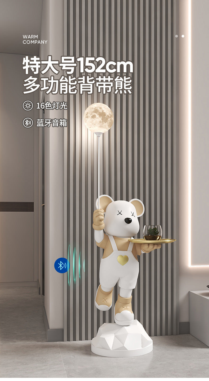 Heart-Shaped Violent Bear Floor Storage Moon Lamp Decorative Ornament Housewarming Gift Living Room Bedroom Resin Craft