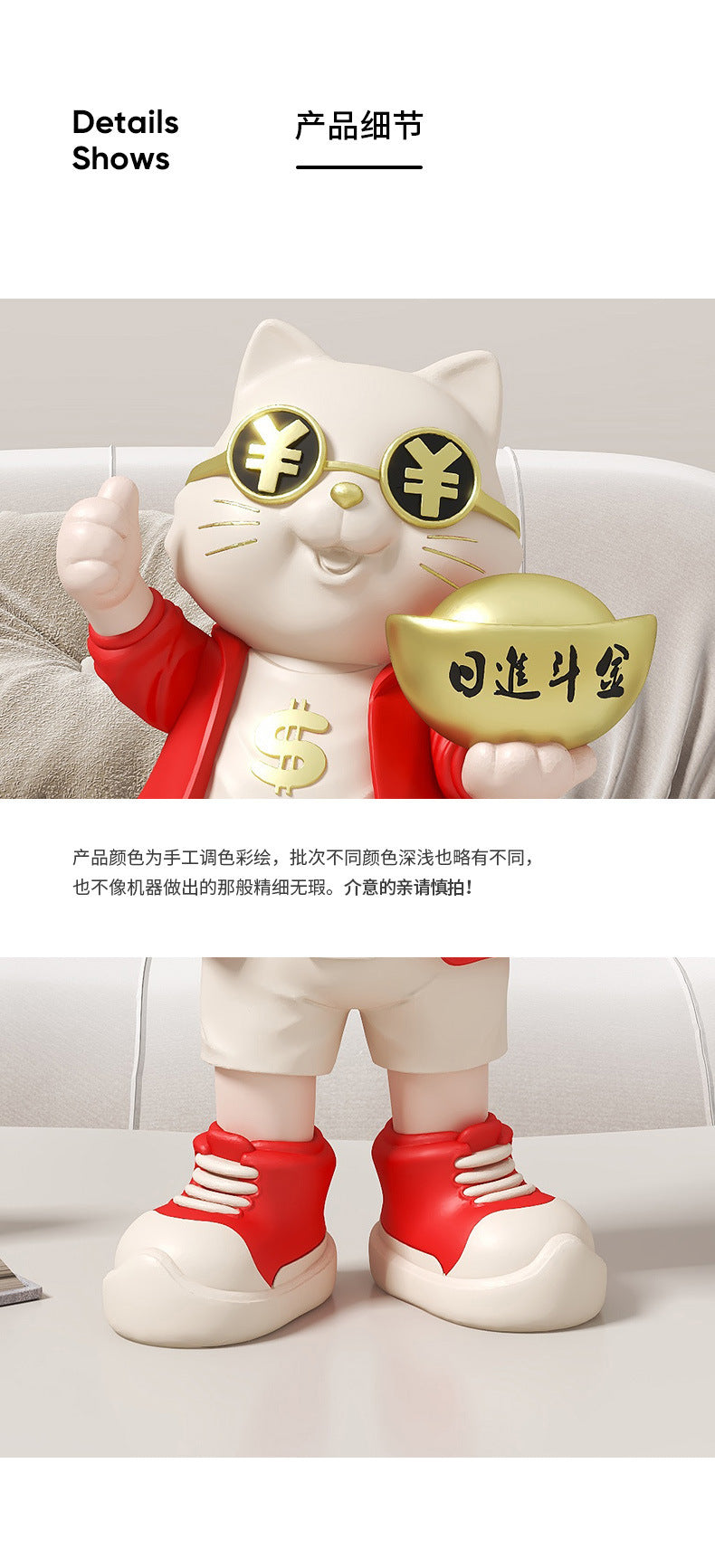 Fortune Cat Ornament for Store Opening, Cashier Gift, Living Room TV Cabinet, Wine Cabinet, Entrance Hall, Office Home Decoration