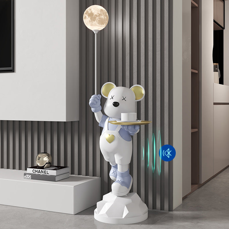 Heart-Shaped Violent Bear Floor Storage Moon Lamp Decorative Ornament Housewarming Gift Living Room Bedroom Resin Craft