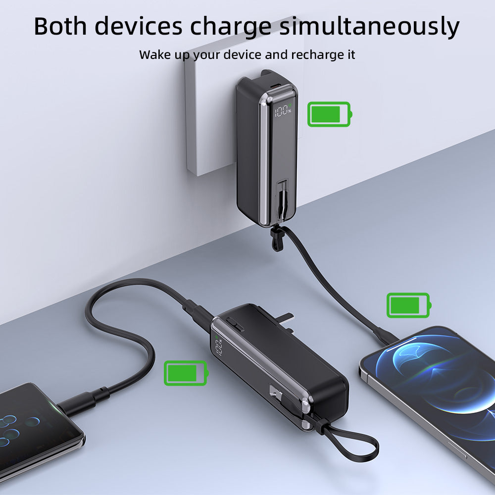 2025 New 5000mAh Portable Battery Charger 3 1 Power Banks Wall Charger Fast Type C Cable Display Feature Fast Charging Function