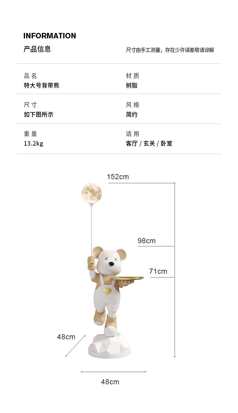 Heart-Shaped Violent Bear Floor Storage Moon Lamp Decorative Ornament Housewarming Gift Living Room Bedroom Resin Craft