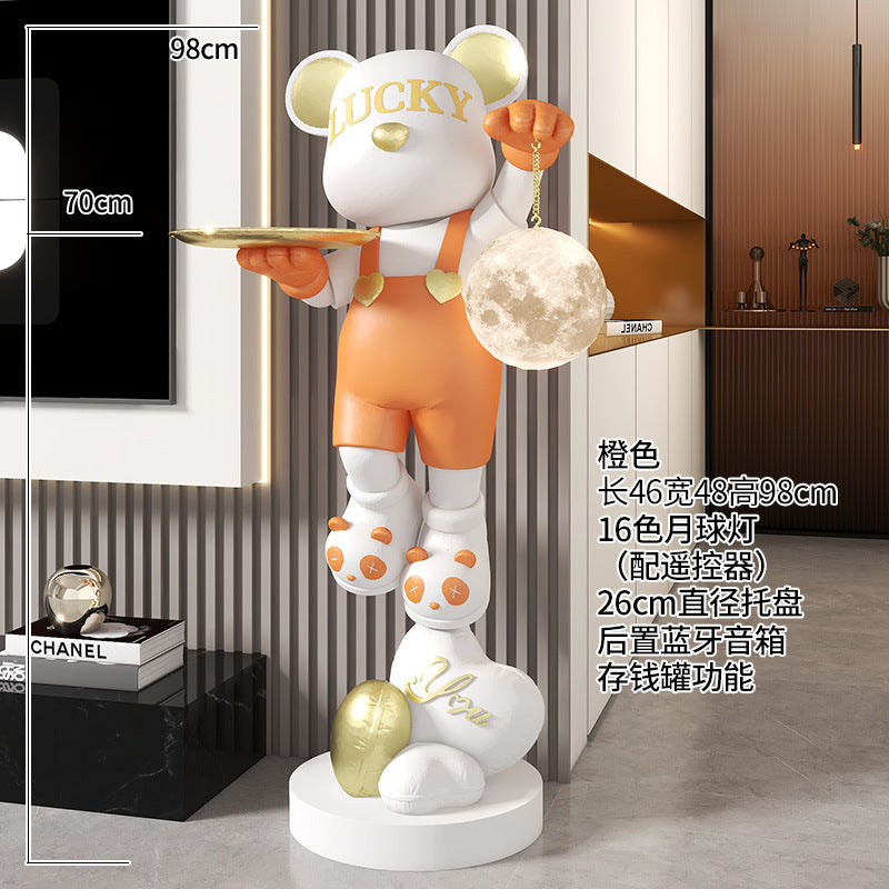 Lucky Violent Bear Floor Large Ornament Tray Storage Moon Lamp TV Cabinet Side Sofa Decoration Housewarming Gift