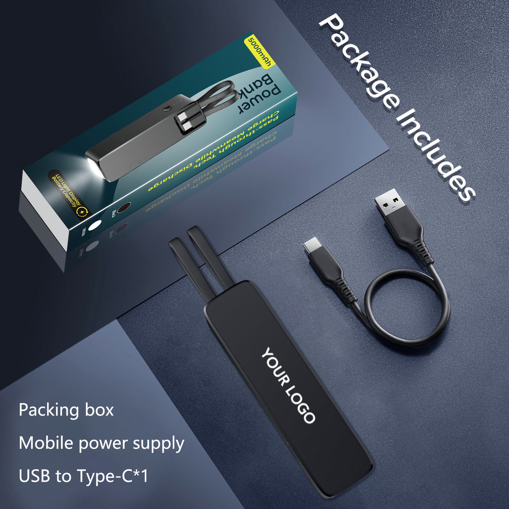 Hot 2025 5000mah Mobile Phone Power Supply Mobile Phone Station Power Bank with Torch Bracket Built-in 2 Cables Mini Power Banks