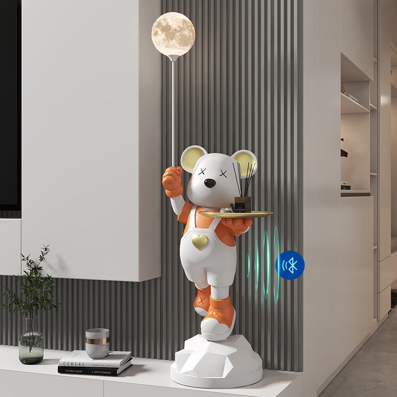 Heart-Shaped Violent Bear Floor Storage Moon Lamp Decorative Ornament Housewarming Gift Living Room Bedroom Resin Craft