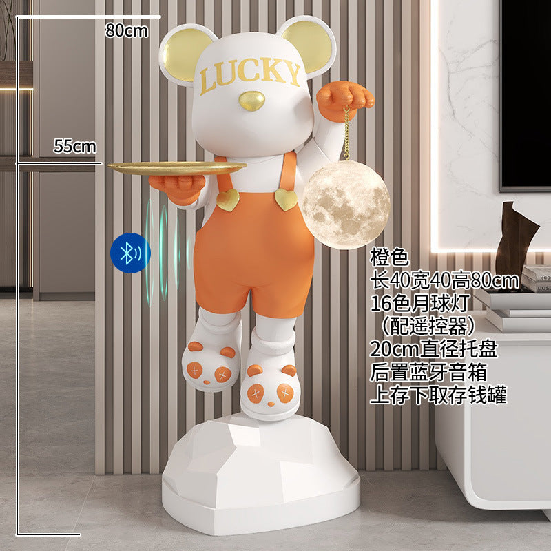 Lucky Violent Bear Floor Large Ornament Tray Storage Moon Lamp TV Cabinet Side Sofa Decoration Housewarming Gift