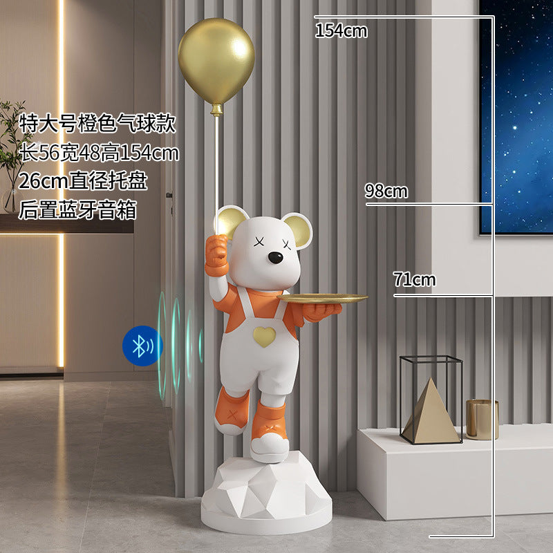 Heart-Shaped Violent Bear Floor Storage Moon Lamp Decorative Ornament Housewarming Gift Living Room Bedroom Resin Craft