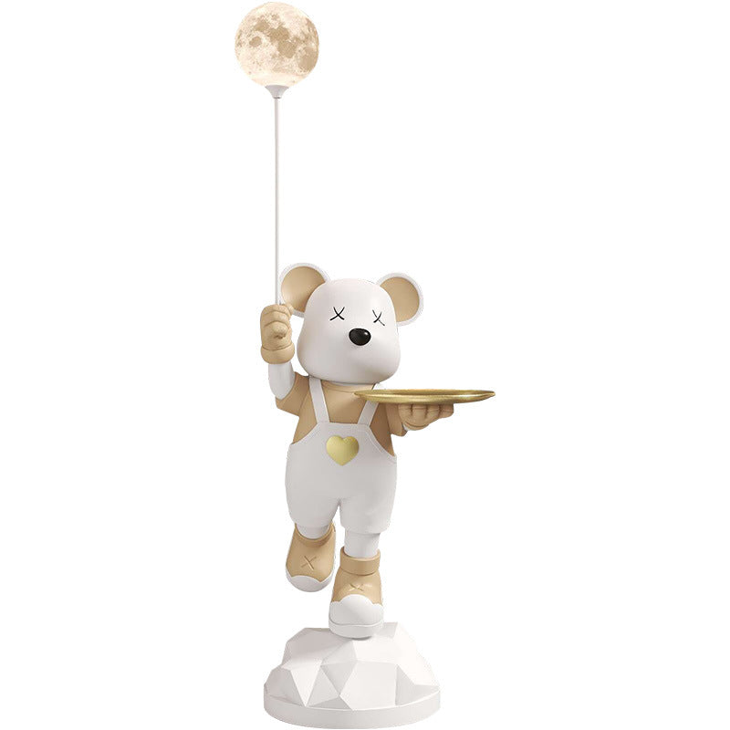 Heart-Shaped Violent Bear Floor Storage Moon Lamp Decorative Ornament Housewarming Gift Living Room Bedroom Resin Craft