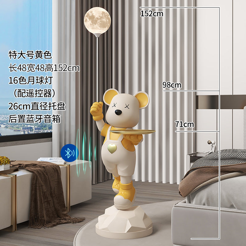 Heart-Shaped Violent Bear Floor Storage Moon Lamp Decorative Ornament Housewarming Gift Living Room Bedroom Resin Craft