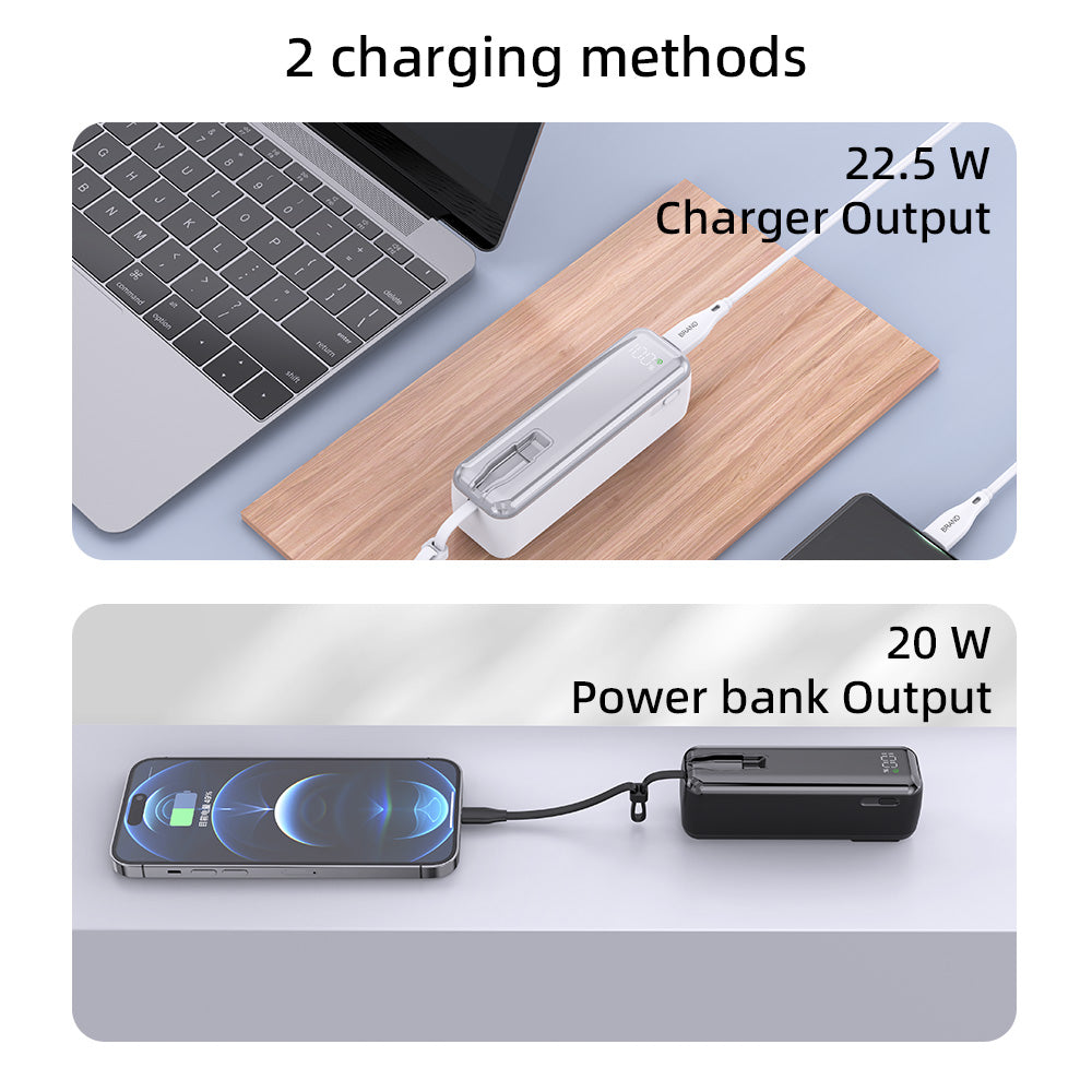 2025 New 5000mAh Portable Battery Charger 3 1 Power Banks Wall Charger Fast Type C Cable Display Feature Fast Charging Function