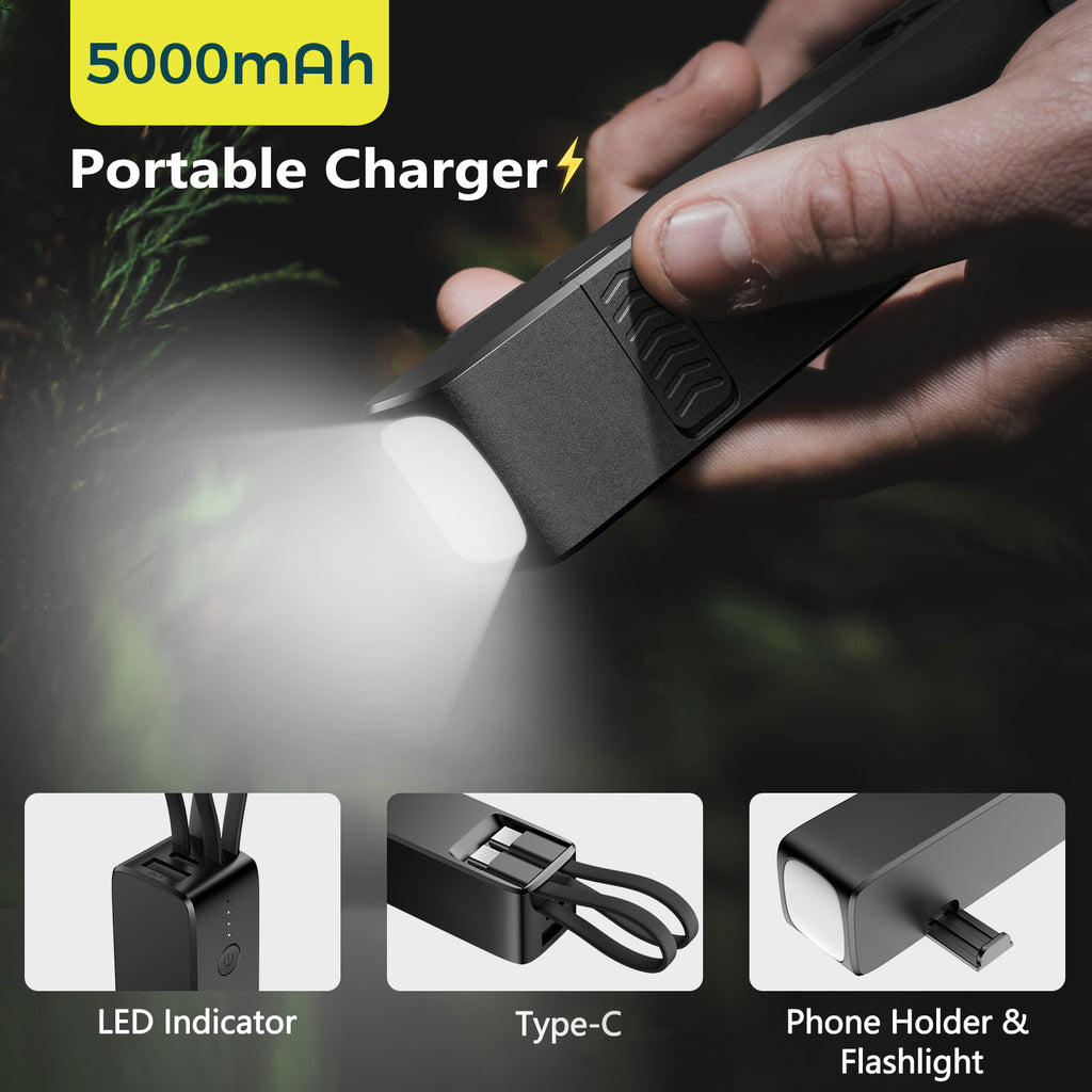 Hot 2025 5000mah Mobile Phone Power Supply Mobile Phone Station Power Bank with Torch Bracket Built-in 2 Cables Mini Power Banks