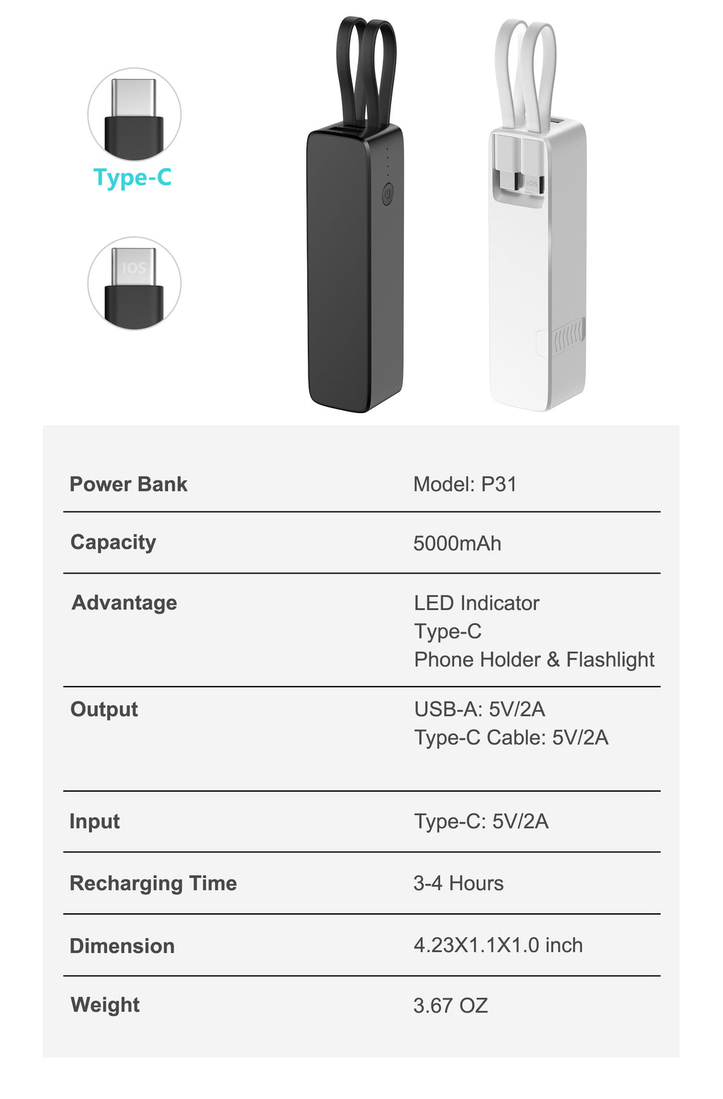 Hot 2025 5000mah Mobile Phone Power Supply Mobile Phone Station Power Bank with Torch Bracket Built-in 2 Cables Mini Power Banks