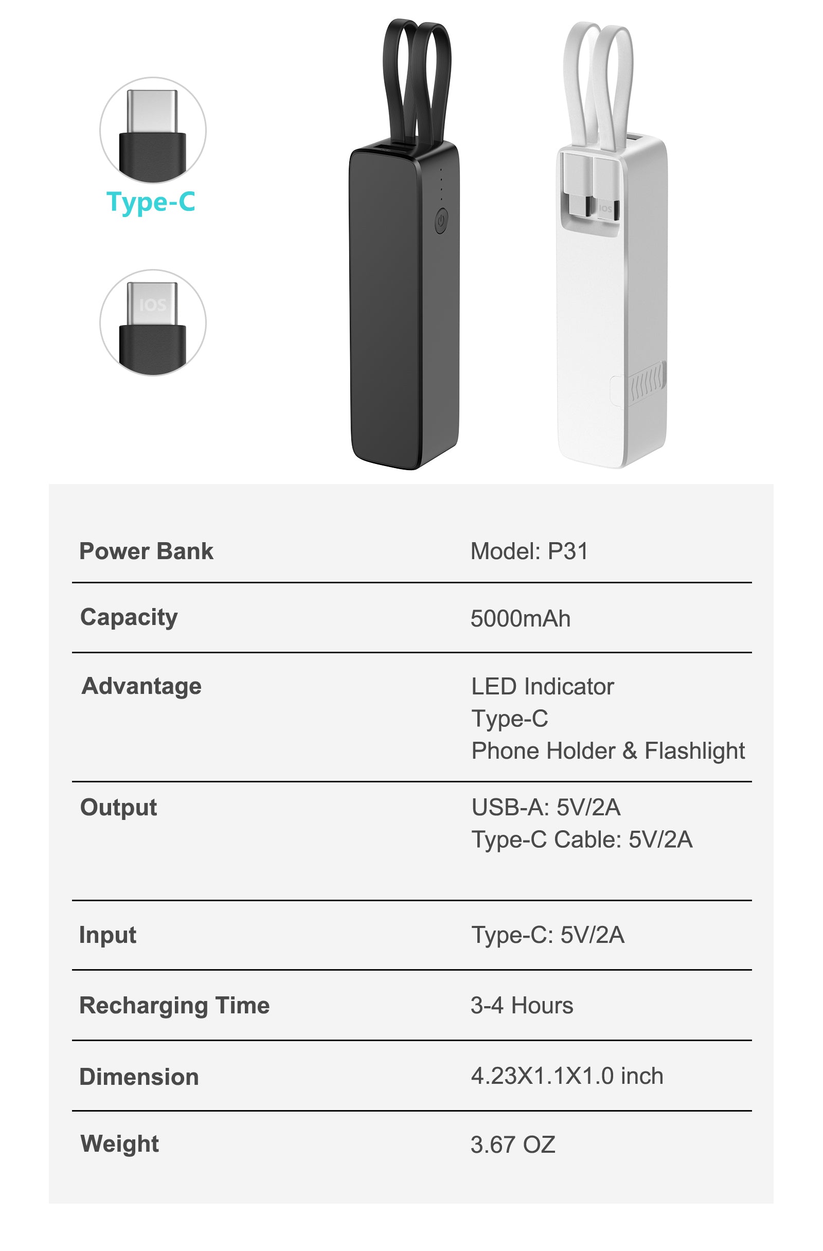 Hot 2025 5000mah Mobile Phone Power Supply Mobile Phone Station Power Bank with Torch Bracket Built-in 2 Cables Mini Power Banks