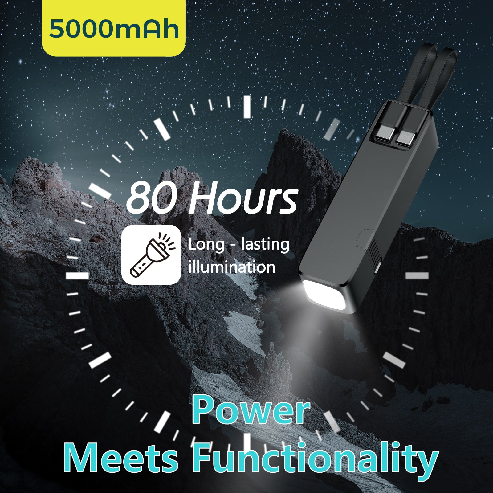 Hot 2025 5000mah Mobile Phone Power Supply Mobile Phone Station Power Bank with Torch Bracket Built-in 2 Cables Mini Power Banks