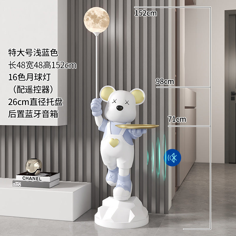 Heart-Shaped Violent Bear Floor Storage Moon Lamp Decorative Ornament Housewarming Gift Living Room Bedroom Resin Craft
