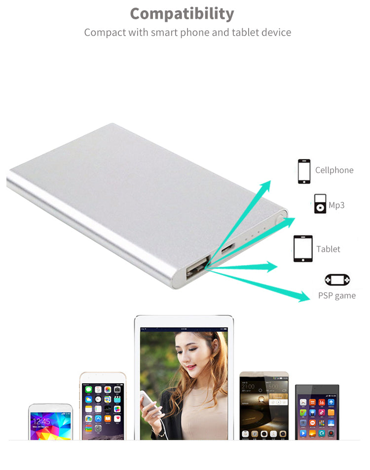 Portable 10000mAh Power Bank with Logo OEM Mini USB Charging Slim CE Certified 5V 1A Universal Charging for Mobile Phones
