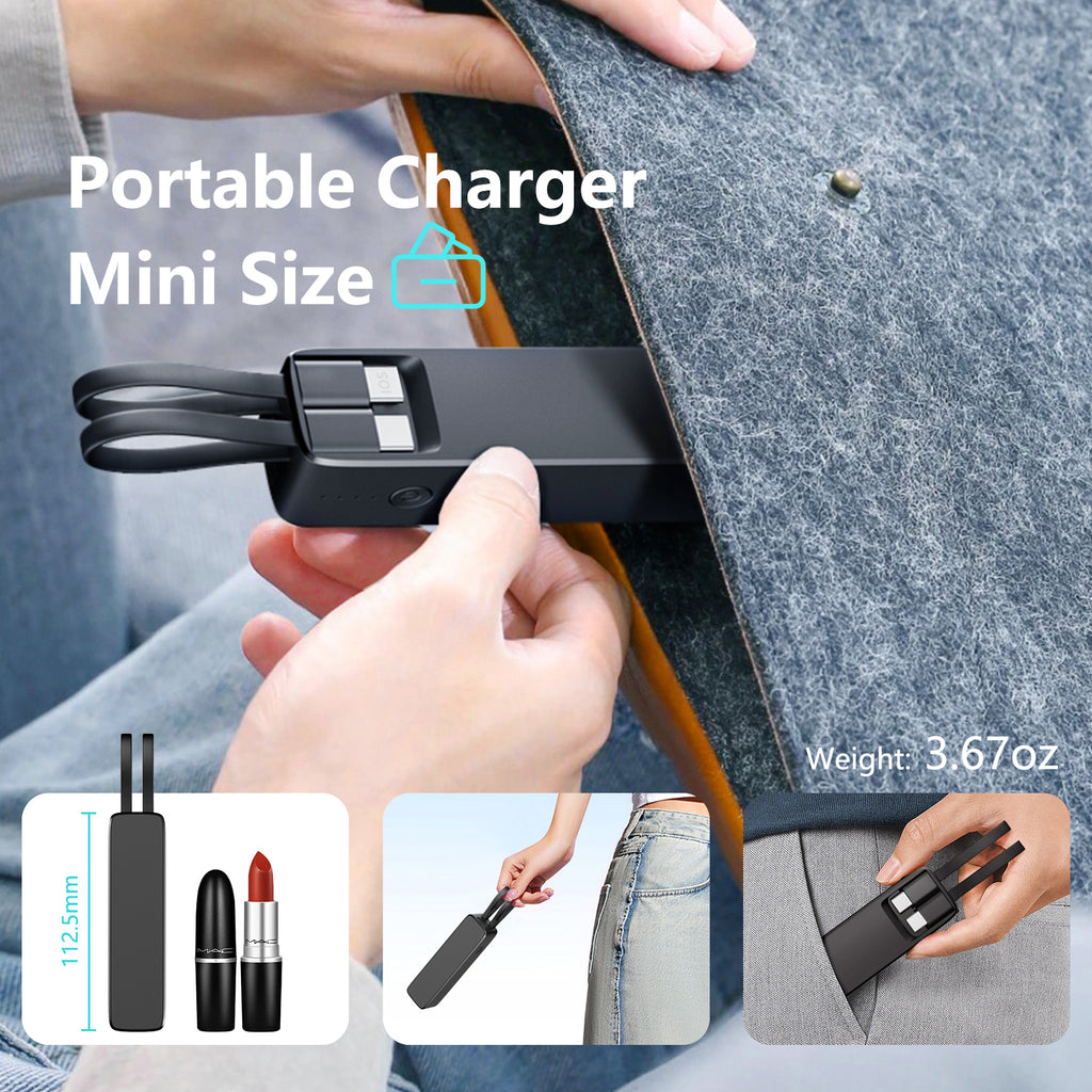 Hot 2025 5000mah Mobile Phone Power Supply Mobile Phone Station Power Bank with Torch Bracket Built-in 2 Cables Mini Power Banks