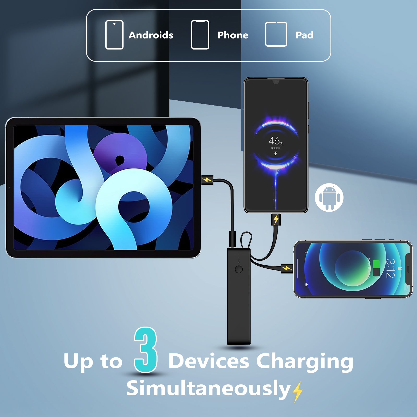 Hot 2025 5000mah Mobile Phone Power Supply Mobile Phone Station Power Bank with Torch Bracket Built-in 2 Cables Mini Power Banks