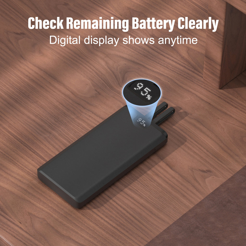 CE Fcc Rohs Power Bank 10000mah 22.5w Fast Charging Power Bank with Led Display Built in Cable