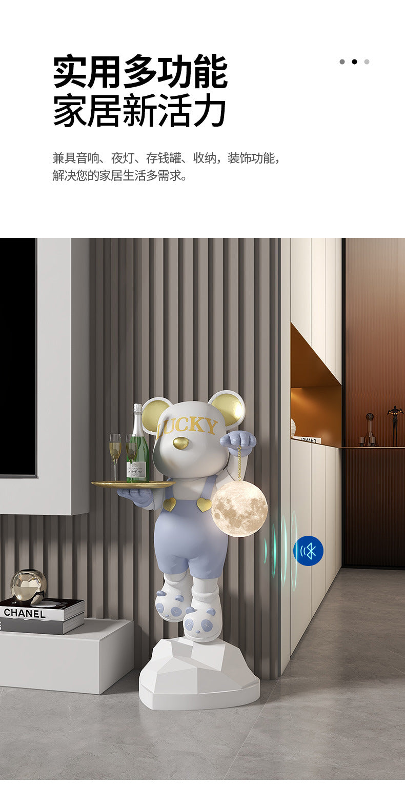 Lucky Violent Bear Floor Large Ornament Tray Storage Moon Lamp TV Cabinet Side Sofa Decoration Housewarming Gift