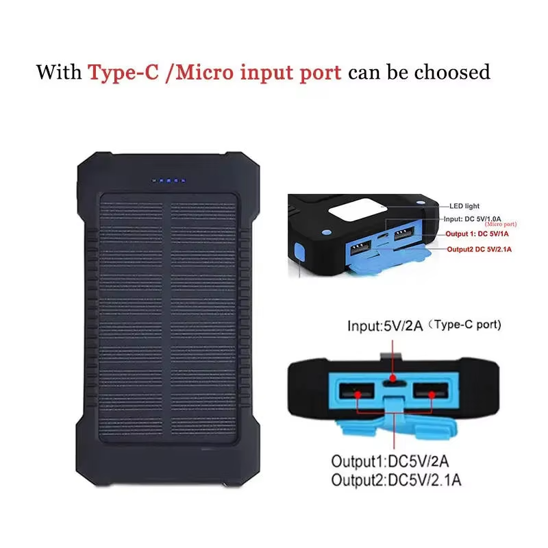 Waterproof Outdoor Solar Power Bank 10000mAh Dual USB Travel Outdoor Solar Mobile Phone Charger Solar Powerbanks for Camping