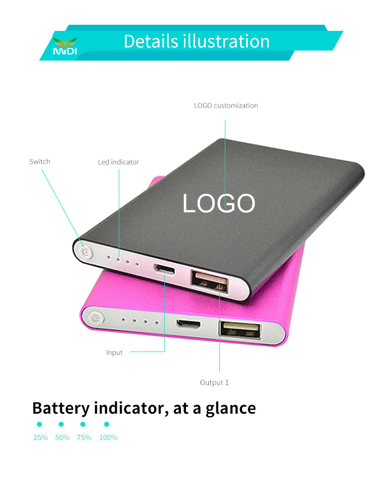 Portable 10000mAh Power Bank with Logo OEM Mini USB Charging Slim CE Certified 5V 1A Universal Charging for Mobile Phones