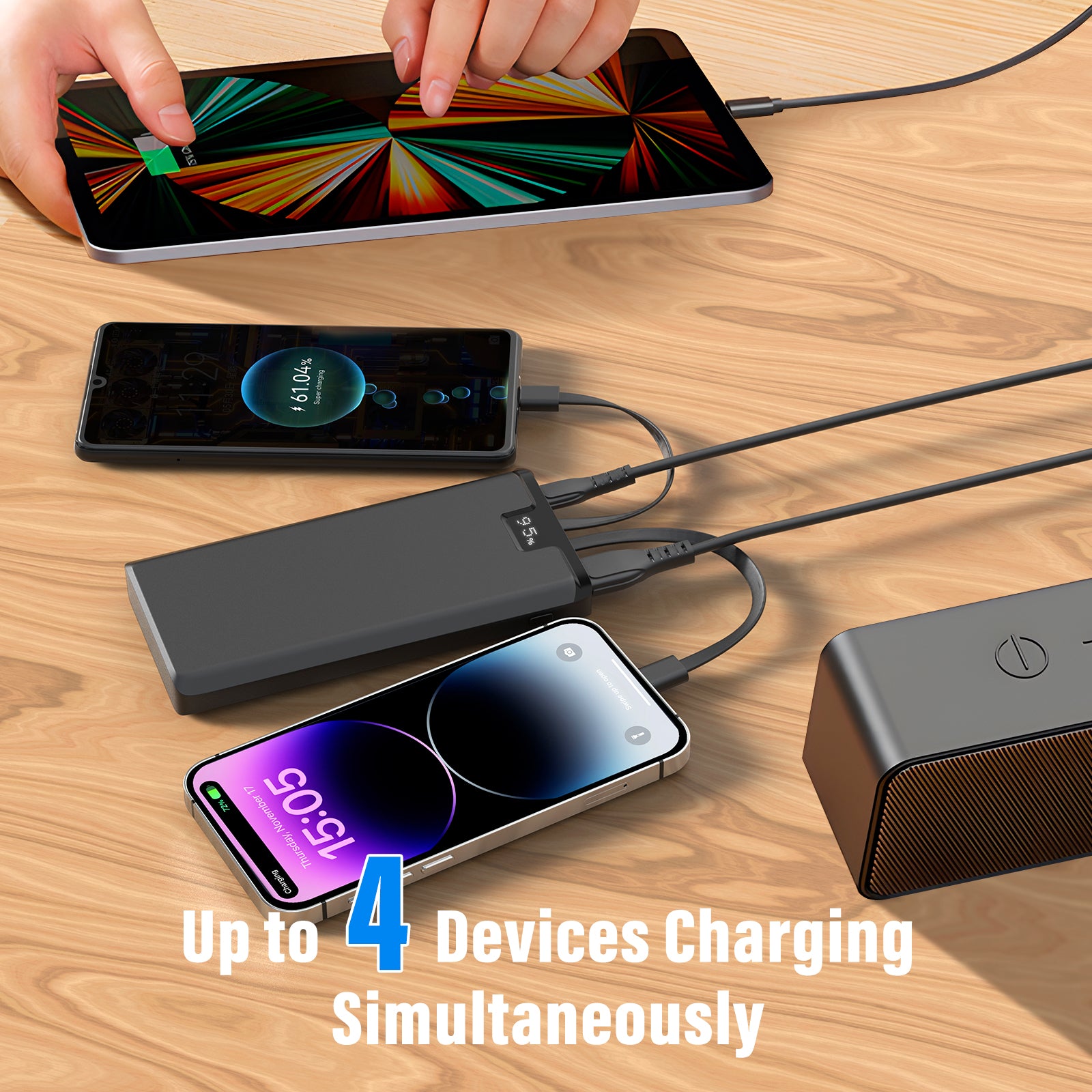 CE Fcc Rohs Power Bank 10000mah 22.5w Fast Charging Power Bank with Led Display Built in Cable