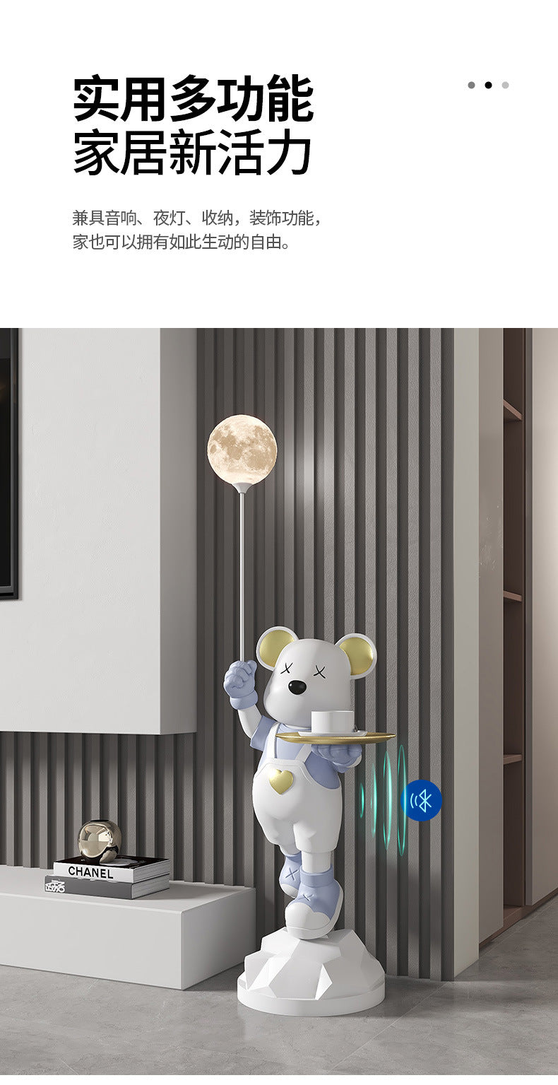 Heart-Shaped Violent Bear Floor Storage Moon Lamp Decorative Ornament Housewarming Gift Living Room Bedroom Resin Craft