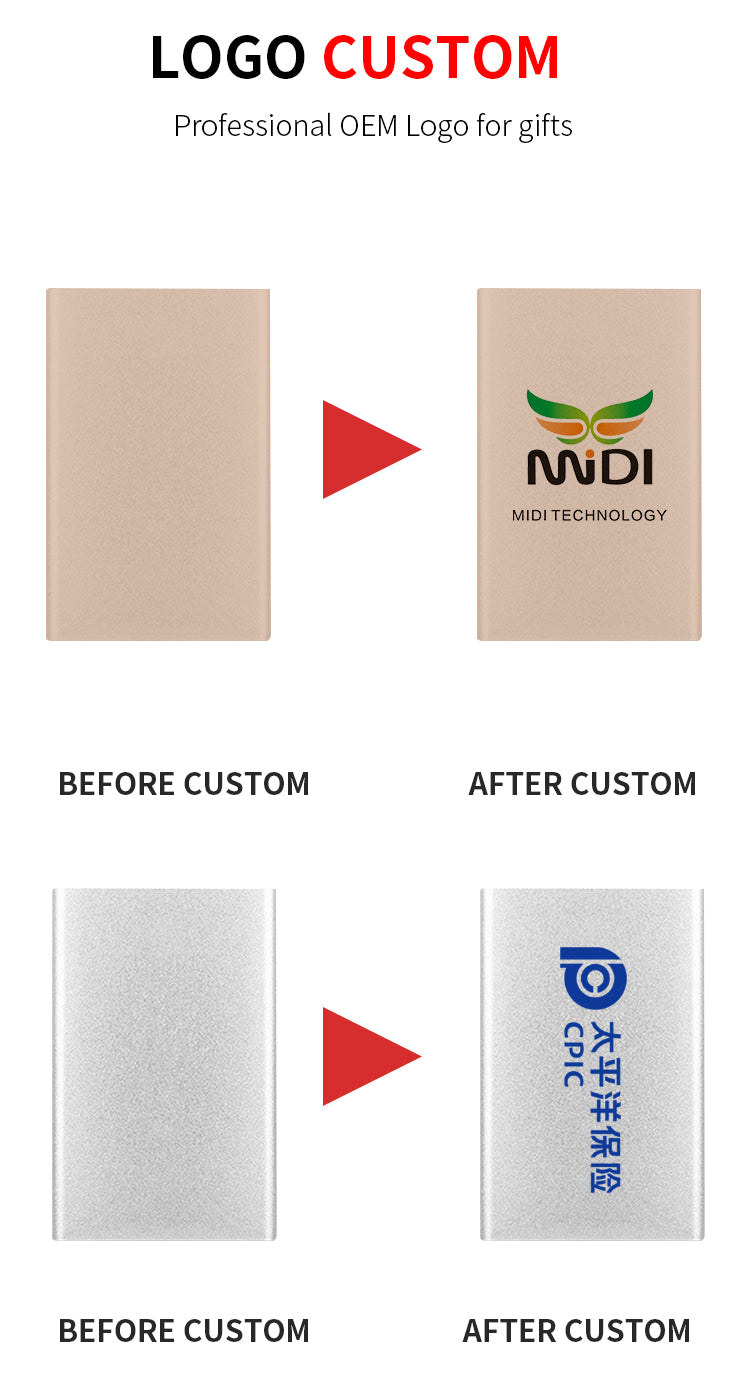 Portable 10000mAh Power Bank with Logo OEM Mini USB Charging Slim CE Certified 5V 1A Universal Charging for Mobile Phones