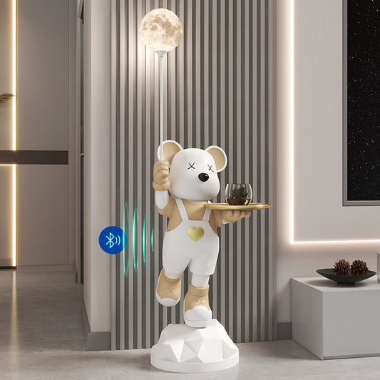 Heart-Shaped Violent Bear Floor Storage Moon Lamp Decorative Ornament Housewarming Gift Living Room Bedroom Resin Craft