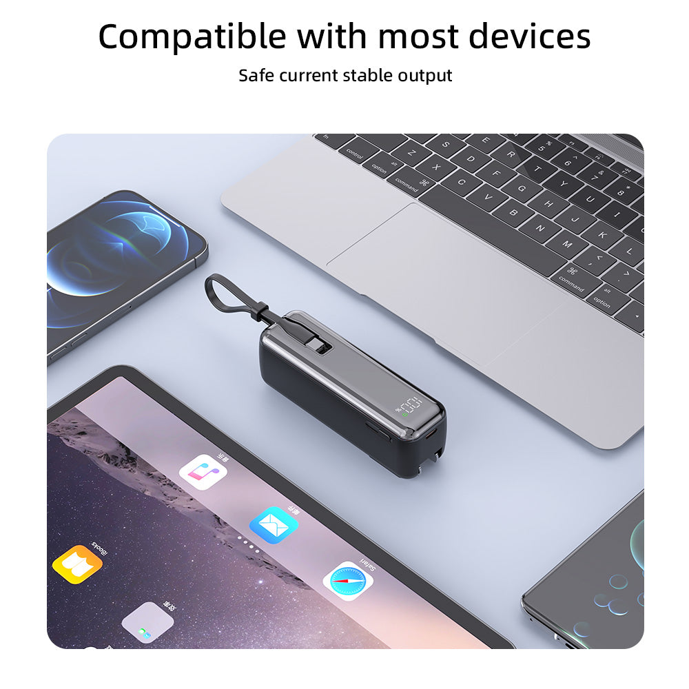 2025 New 5000mAh Portable Battery Charger 3 1 Power Banks Wall Charger Fast Type C Cable Display Feature Fast Charging Function