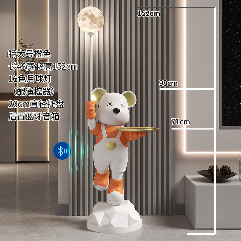Heart-Shaped Violent Bear Floor Storage Moon Lamp Decorative Ornament Housewarming Gift Living Room Bedroom Resin Craft