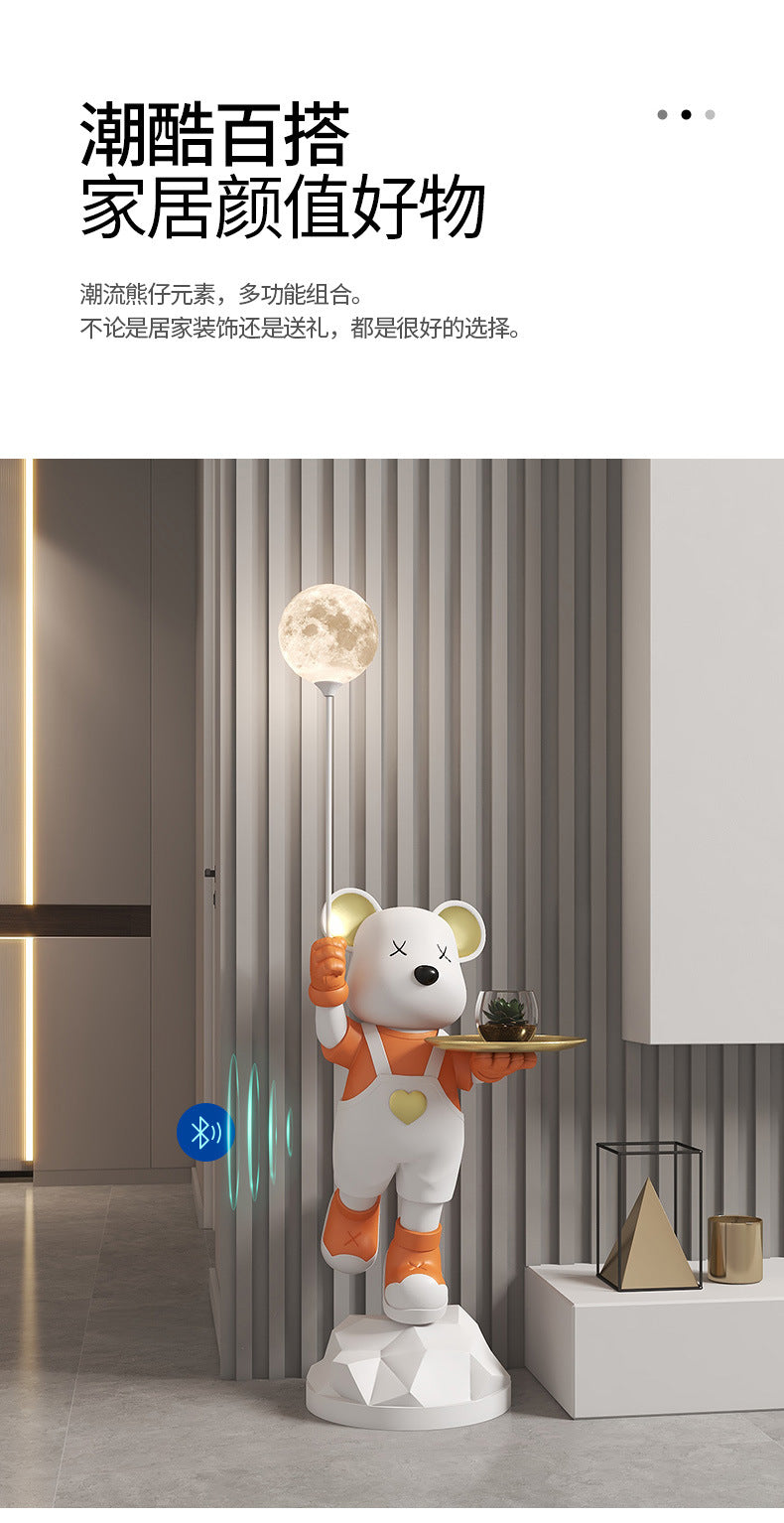 Heart-Shaped Violent Bear Floor Storage Moon Lamp Decorative Ornament Housewarming Gift Living Room Bedroom Resin Craft